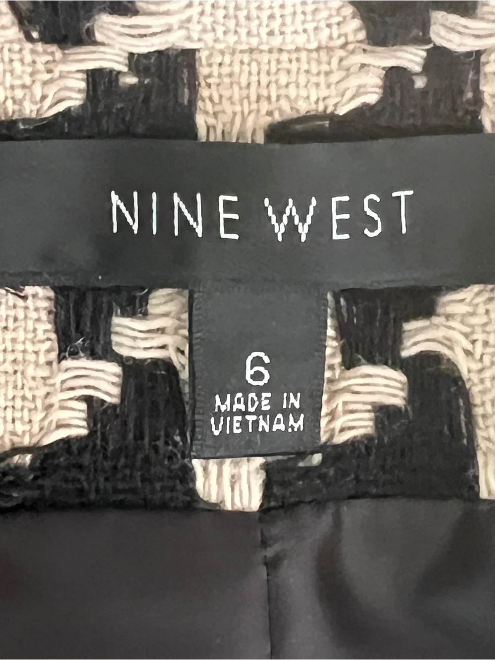 Nine West Black & White Houndstooth Cropped Wool Blend Blazer